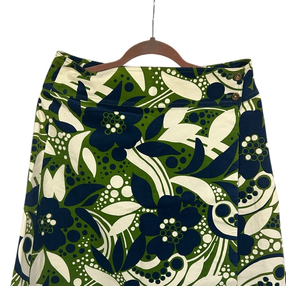 Lilly Pulitzer Wrap Skirt Size 6 Green White Navy Blue Large Floral Corduroy